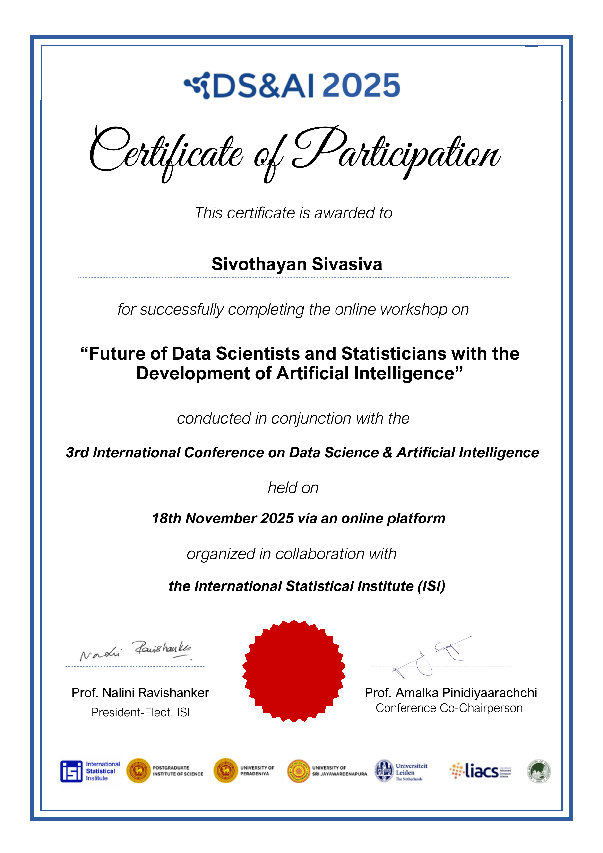 Preview of Future of Data Scientists and Statisticians with the Development of Artificial Intelligence certificate